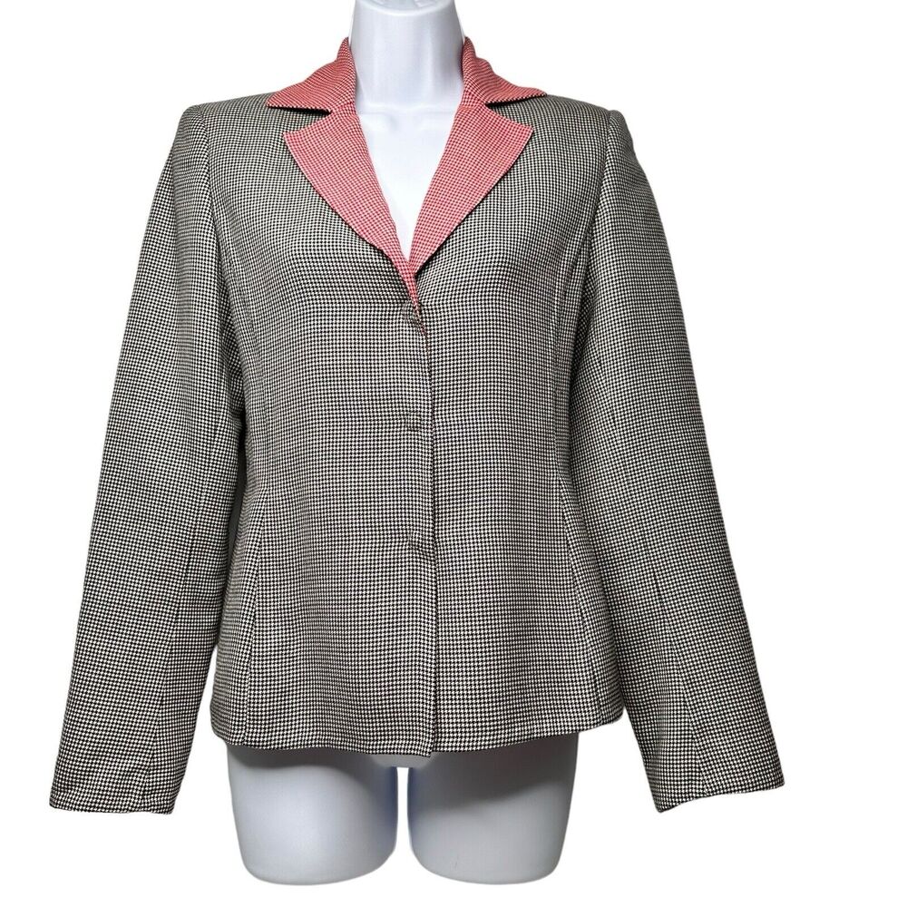 Akris Blazer Size 4 Jacket Coat Black White contrast Red Houndstooth 3 Button